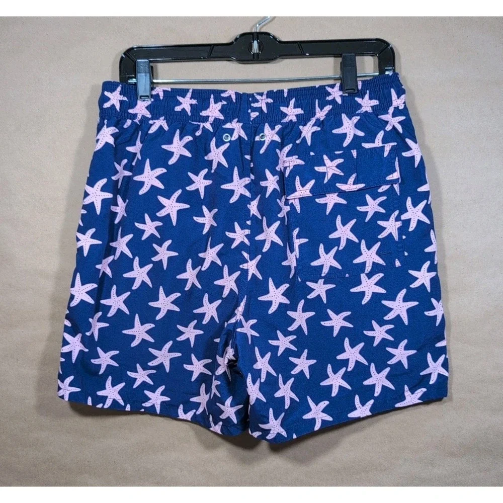 Tom & Teddy‎ Men's Medium Swim Trunks Purple With Pink Starfish Lined, Pockets